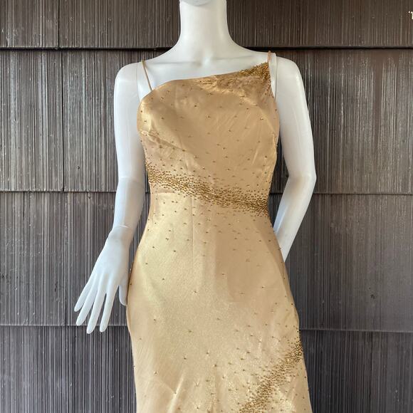 🔥Vintage Y2K Asymmetrical Neck Beaded Embellished Open Back Formal Party Dress - Picture 6 of 16